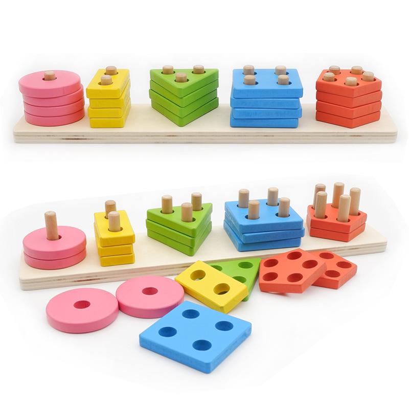 Montz Early Education Shape Color Column Building Geometry of Five Column Young Children 1 - 3 years old Yi intellectually teach toys
