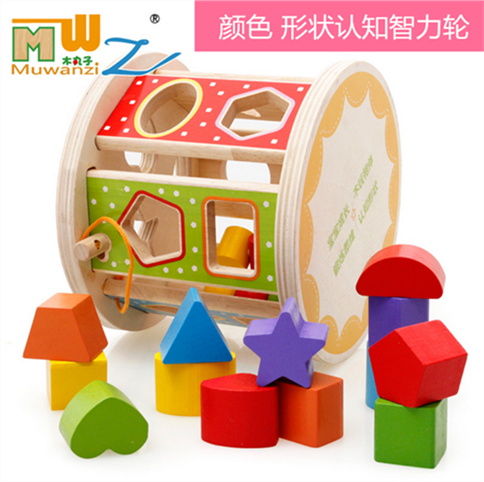 Wooden color porous cognitive shape wheel paired intelligent wheel puzzle children 1 - 2 - 3 early teach intelligent toys