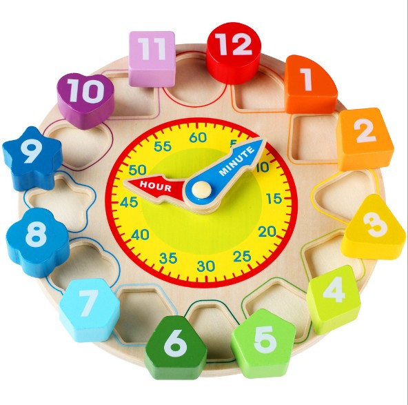 Wooden digital clock shaped block assembled 1 - 3 year old baby toy Mon's early teaching children to recognize time