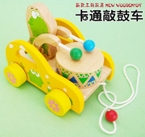 Childrens toddler toy bear beating drum beating trailer toddler pulling car wooden toddler baby animal trailer