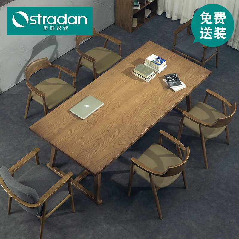 White Wax Log Plate Desk Designer High-end Solid Wood Meeting Table Casual Table Guests Reception Long Wood Table