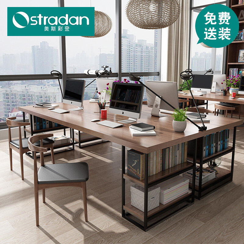 Solid wood office table and chair combination company staff office furniture office desk 4 people 8 people computer desk station