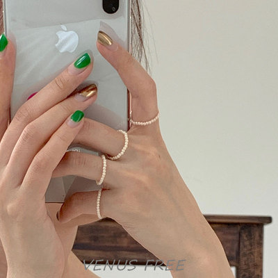 小红书极细珍珠戒指chic尾戒女戒