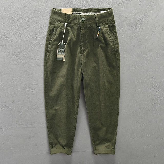 ພາກຮຽນ spring ແລະ summer ຜ້າຝ້າຍບໍລິສຸດວ່າງກາງເກງບາດເຈັບແລະສໍາລັບຜູ້ຊາຍ Ami Khaki ຍີ່ຫໍ້ trendy ຝ້າຍຊື່ໂດຍລວມ pants ຍີ່ປຸ່ນ retro ຍາວ