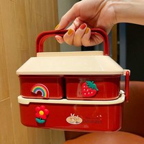 Japanese lunch box cute girl student with tableware lunch box office worker portable multi-layer lunch box ins retro