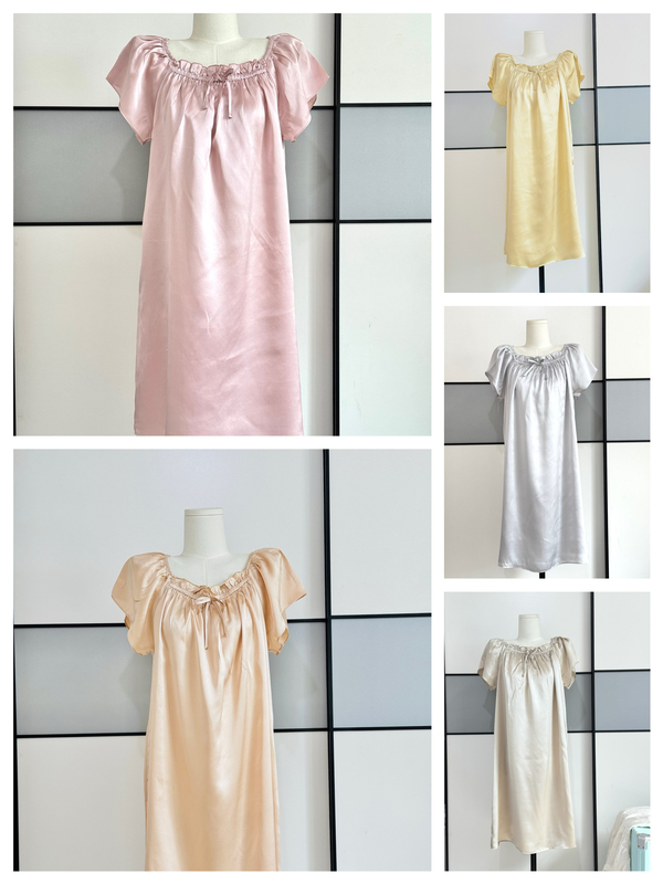 100% Mulberry Silk Plain Crepe Satin Short-Sleeved Nightgown Baby Doll Dress 100% Mulberry Silk Plain Crepe Satin Short-Sleeved Nightgown Baby Doll Dress