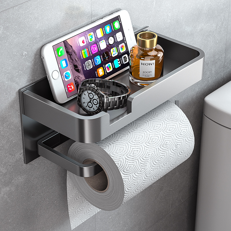 Gun Grey Toilet Paper Holder Toilet Paper Holder Powder Room Tissue Box Punch-Free Toilet Paper Shelf Toilet Paper Box