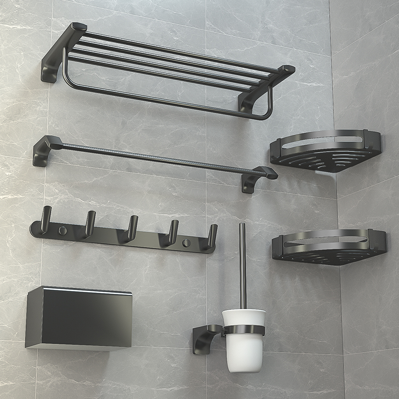 Grey Bathroom Hair Towel Rack Free From Punching Towel Hanging Pole Shelve Light Lavish Dressing Room 304 Stainless Steel Pendant