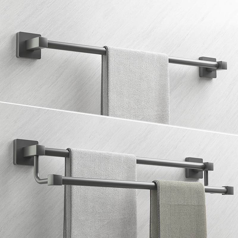 Gun - ash towel frame 304 stainless steel towel pole single - rod bath towel with double - rod bath shelf without punching bathroom