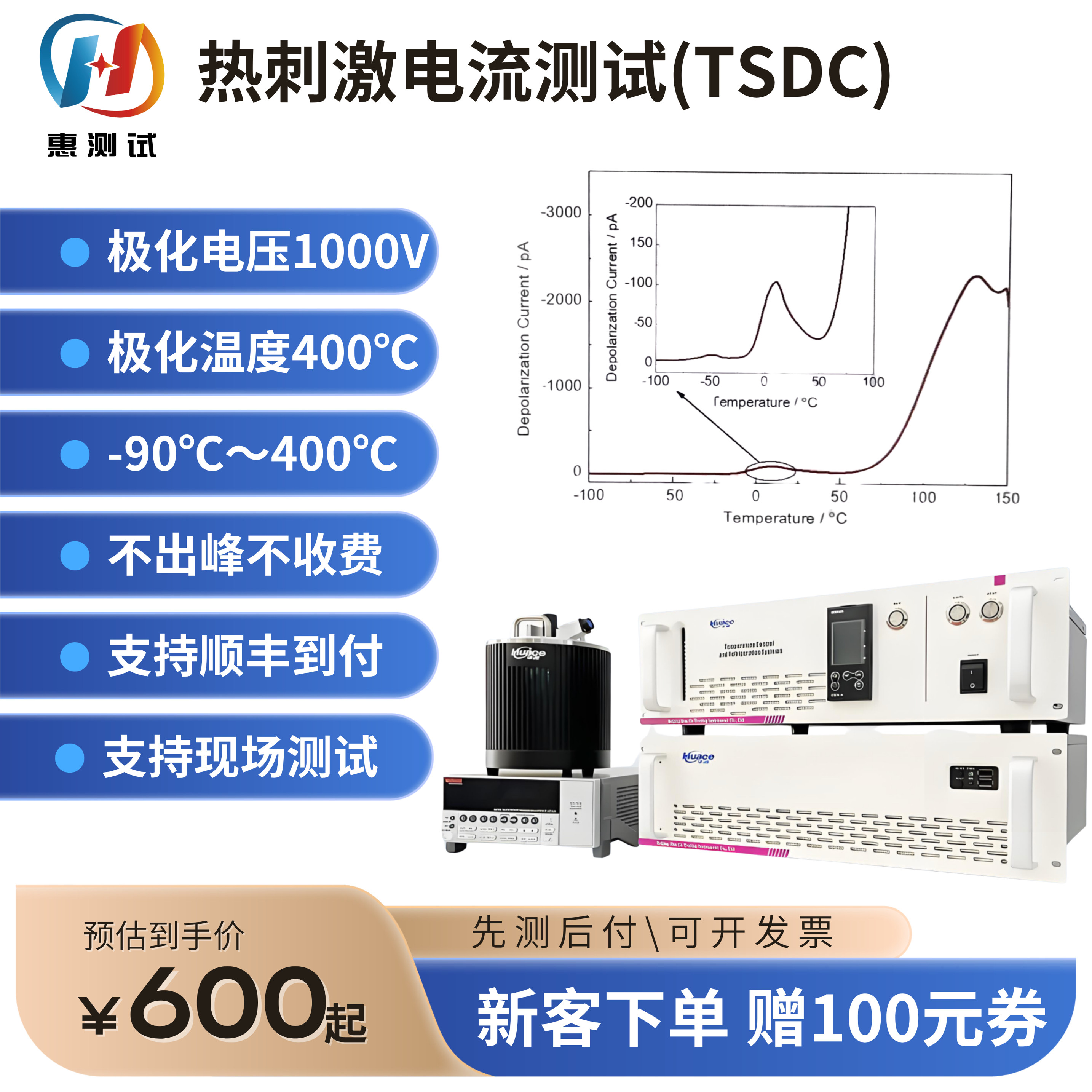 【热刺激电流谱TSDC测试】极化电压最高1000V，极化温度最高400℃
