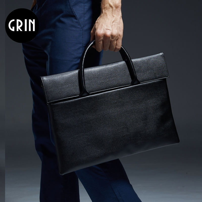 New business briefcase handbag handbag men's handbag leather paper bag Fashion Bull Leather Casual Boomer Bag