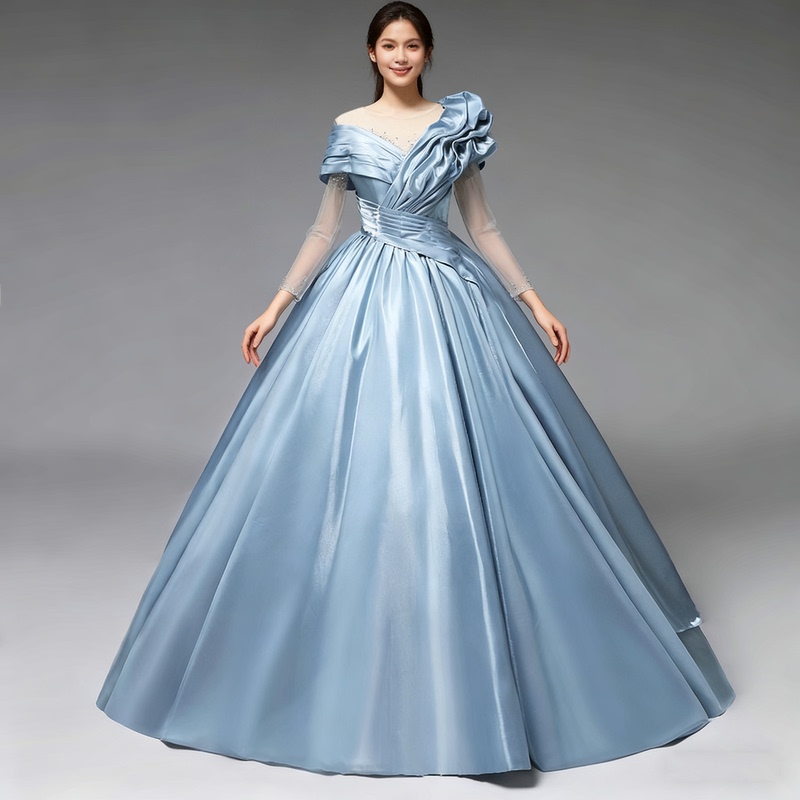 Blue Elegant Solo Dress 2025 New High-End Light Luxury Student Coming-Of-Age Ceremony Birthday Party Runaway Princess Dress