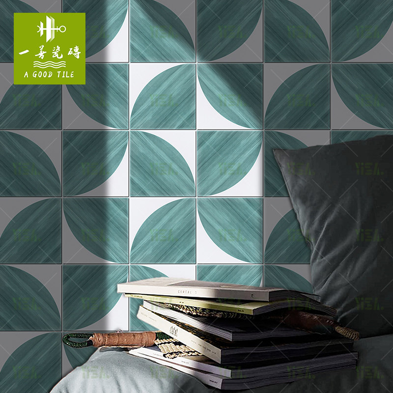 Yishan Moroccan green gradient small flower tiles Nordic retro bathroom bathroom wall balcony kitchen tiles