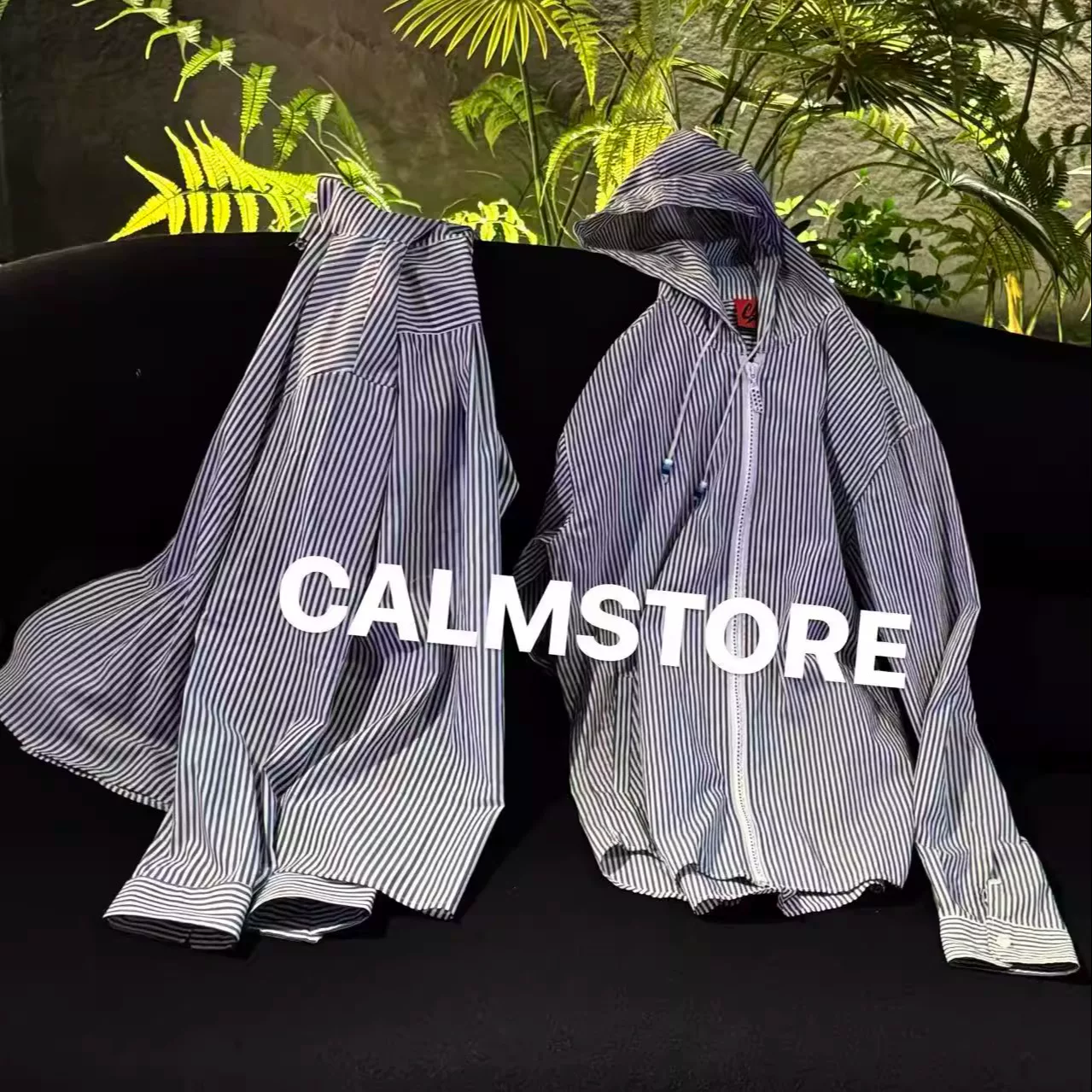 CALM Produced 2009 Early Classic EDC Edison Chen Striped Hooded Rhinestone Zip Long Sleeve Shirt