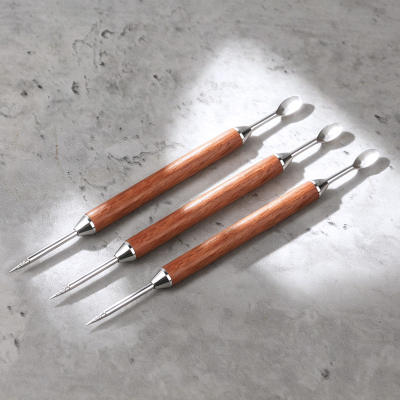 Rosewood coffee latte art needle, coffee latte art magic tool, stainless steel latte art pen, professional hook flower needle, carved flower needle