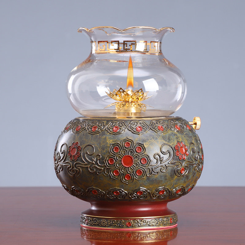Yuantong Buddha oil lamp for Buddha lamp household pure copper liquid ghee lamp for Buddha oil lamp windproof ghee lamp seat lamp