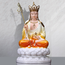 King Jizo Bodhisattva statue Household living room Temple Buddha Hall King Jizo ornaments White marble Golden Jade White Jade Saha three saints