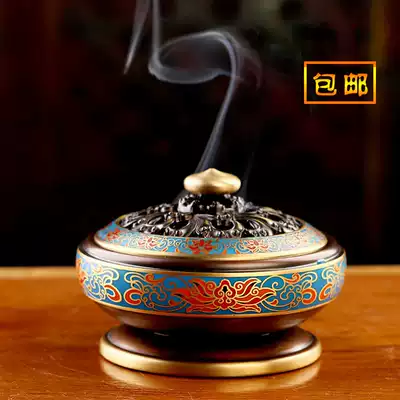 Taiwan pure copper sandalwood stove Enamel color antique cloisonne lotus ring incense sandalwood agarwood incense burner incense set