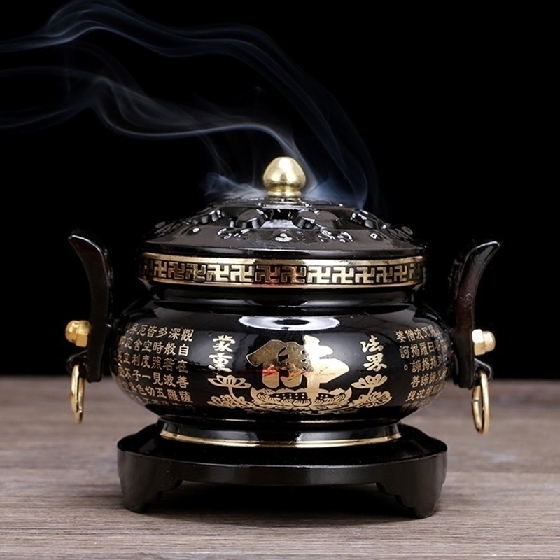 Yuantong Buddhist supplies Taiwan pure copper incense burner for Buddha Heart Sutra Sandalwood net furnace Household ring incense ring incense burner