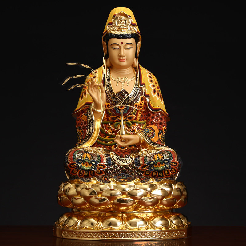Taiwan Seiko Painted Pure Bronze Statue of Guanyin Buddha The home worshipping the Saba Sant' Nanhai Guanyin Bodhisattva Bodhisattva Bodhisattva