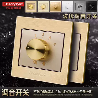Champagne gold metal brushed type 86 band tuning switch Speaker volume adjustment switch panel constant voltage 10W