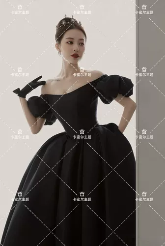 Ретро черное свадебное платье для влюбленных, открытые плечи, французский стиль