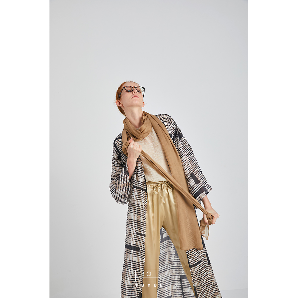 TUYUE coated moon design loose true silk cardiovert woman medium long version mulberry silk printed sunscreen slim hanfu jacket