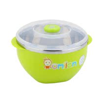 Childrens bowl anti-fall anti-burn cartoon stainless steel double layer multipurpose noodle bowl with lid large capacity student thermal insulation rice bowl
