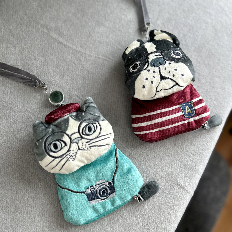 Cat Plush Toy Card Holder Coin Purse Integrated Drawstring Meal Card Genuine Kusuguru Accessories Keychain Earphone Bag