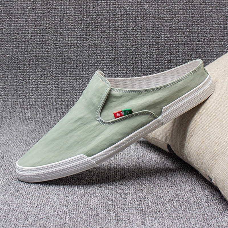 Slippers Men's canvas breathable design sensibility of a small-foot cloth and cloth bag head half slippers tide