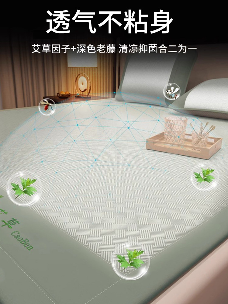 Mugwort Cooling Mat 2025 New Model Rattan Bamboo Mat Straw Mat Mattress Foldable Summer Soft Mat Machine Washable Ice Silk Mat