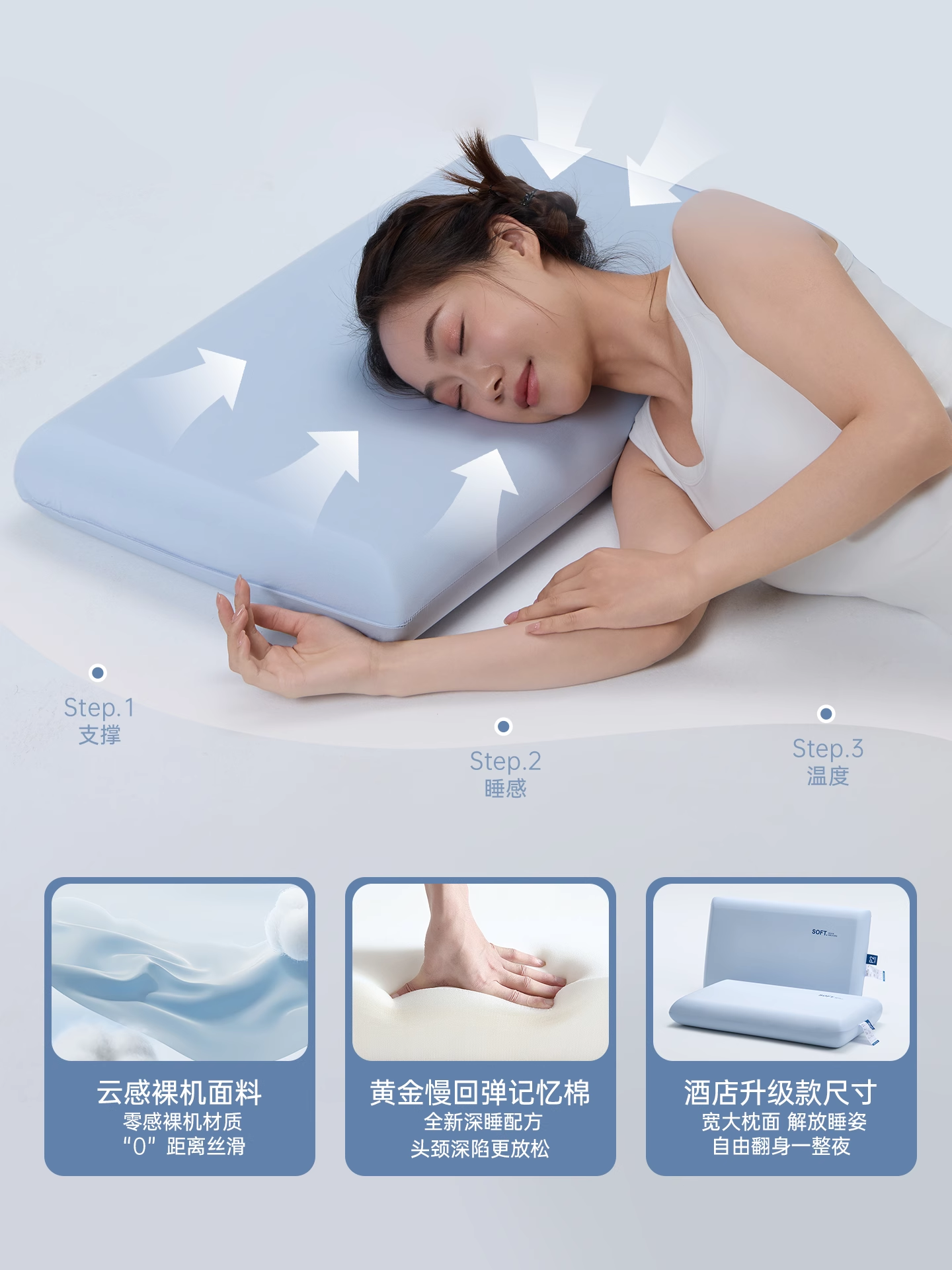 Zero-Pressure Deep Sleep Pillow Pro Memory Foam Pillow, Cervical Spine Protection Pillow Core, Home Use for Adults, Hotel Same Model, Sleep Aid Pillow