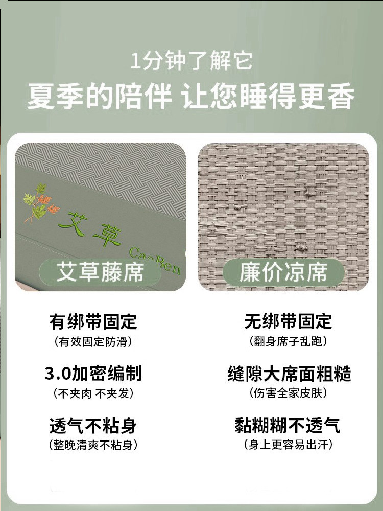 Mugwort Cooling Mat 2025 New Model Rattan Bamboo Mat Straw Mat Mattress Foldable Summer Soft Mat Machine Washable Ice Silk Mat