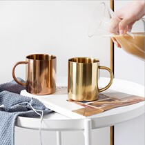 ins stainless steel mug Nordic vintage copper plated metal beer cup Gold cup anti-scalding double layer
