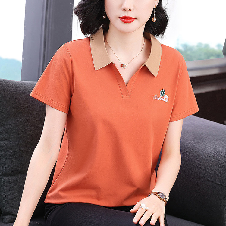 短袖t恤女夏装2026新款时尚气质妈妈韩版休闲百搭娃娃领套头上衣