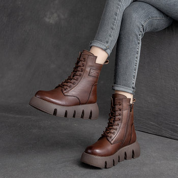 Shanghai jiexu 2025 spring and autumn new thick-soled retro side zipper martin boots mid-top motorcycle boots fashionable women's boots