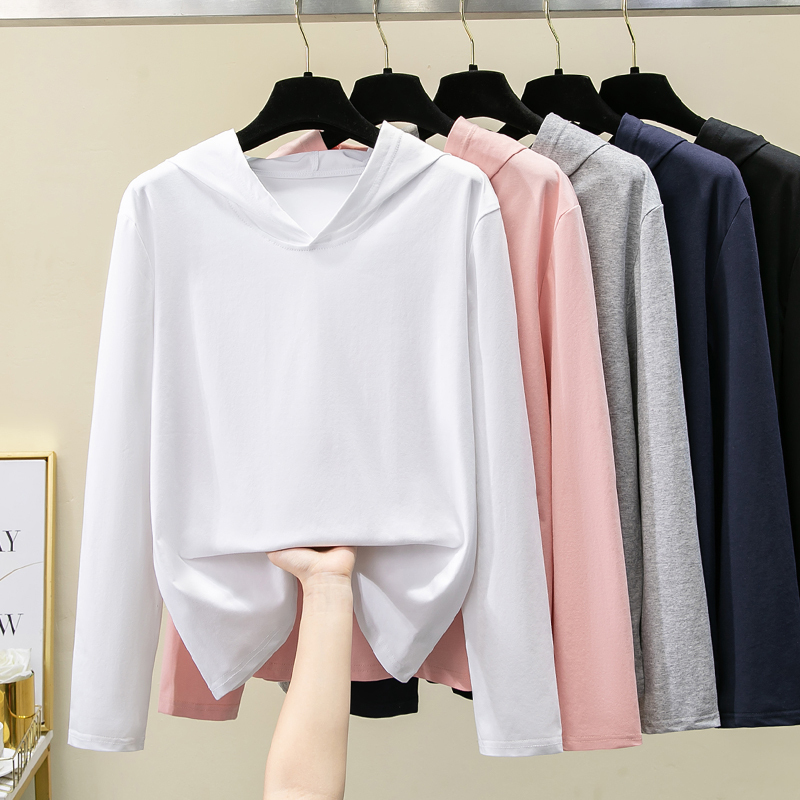 2026 New Spring and Autumn Hooded Long-Sleeve T-Shirt for Women, Thin, Loose, Plus Size, Hooded Sweatshirt, Summer Pure Cotton Hoodie, Trendy