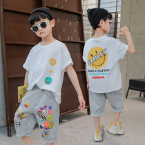 Childrens clothing boys summer clothes 2021 new foreign style childrens summer suits in big children Korean handsome boy clothes tide