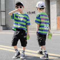 Boys summer clothes 2021 new children handsome short sleeve set in the big children summer childrens clothing Korean version of tide boy clothes