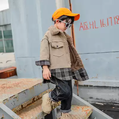 Boy plus velvet jacket autumn and winter 2021 Winter new medium and large children's clothing foreign style Korean children's winter clothing tide tide