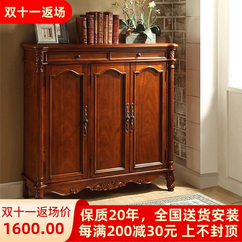 American-style three-door shoe cabinet, European-style solid wood carved locker, living room hall cabinet, storage cabinet, porch cabinet