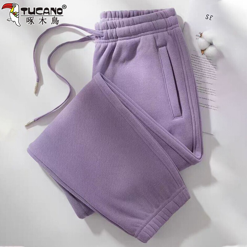 Woodpecker Purple Sweatpants for Women, Spring and Autumn, Plus Size, Long Pants, 2026 New Straight-Leg Joggers, Casual Women's Pants, Cuffed Pants