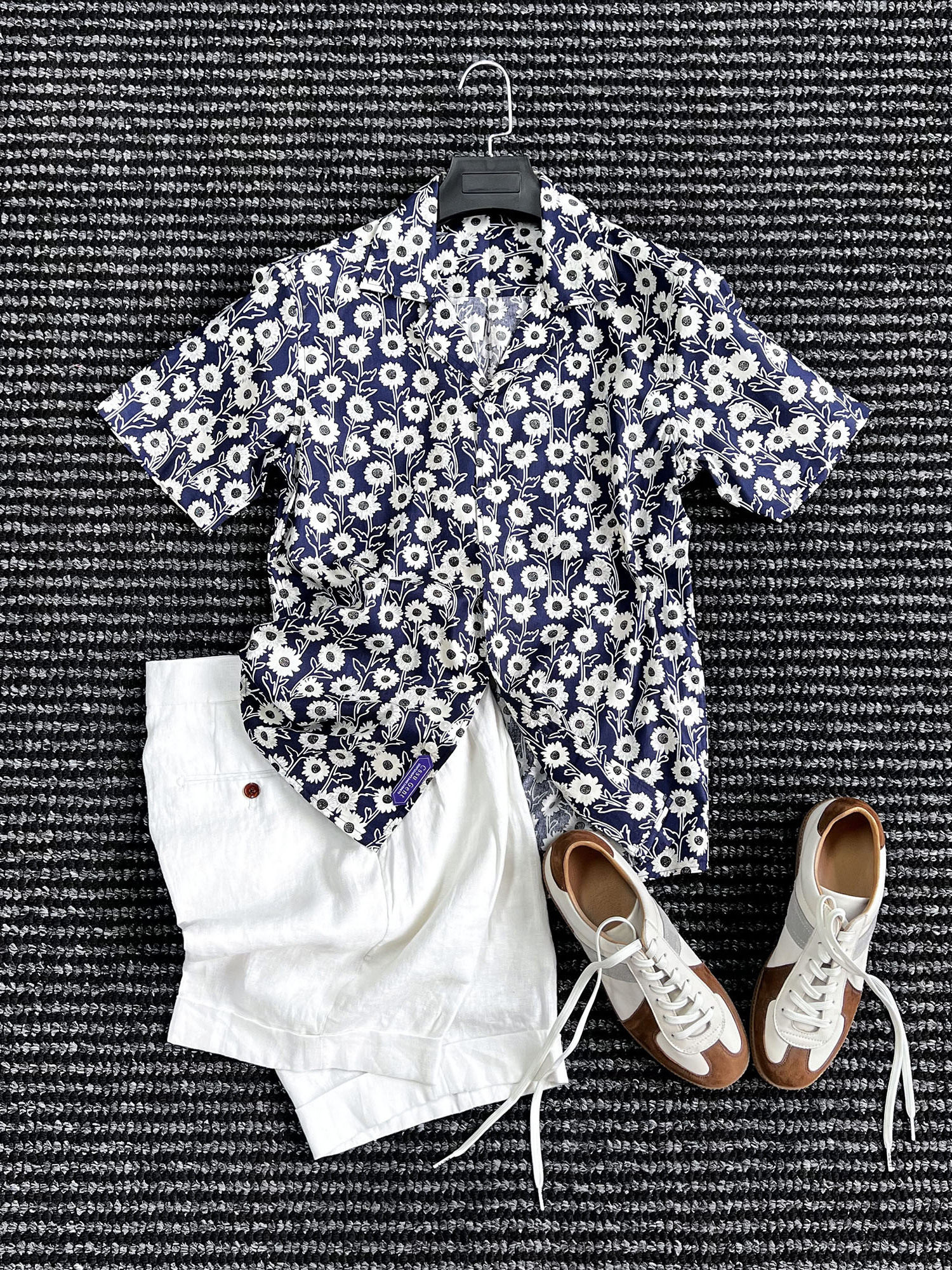 CssuGent那不勒斯皇后100%棉沙滩度假古巴领花衬衫男休闲帅气衬衣