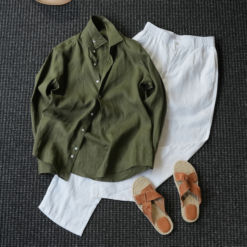 Cssugent Design Aesthetics 100% Rain Dew Linen Windsor Collar Shirt for Men, Summer Relaxed Old Money Style Shirt Cssugent Design Aesthetics 100% Rain Dew Linen Windsor Collar Shirt for Men, Summer Relaxed Old Money Style Shirt