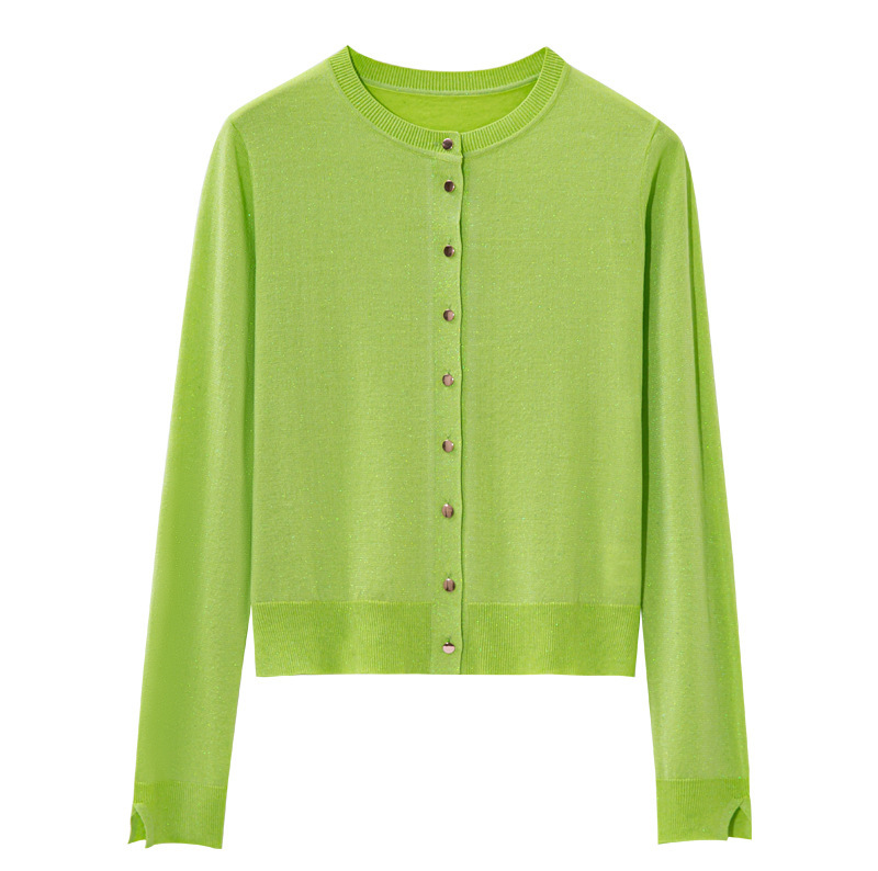 26 Spring New Collection Tencel Linen Shiny Short Cardigan Thin Outerwear Round Neck Knitted Cardigan