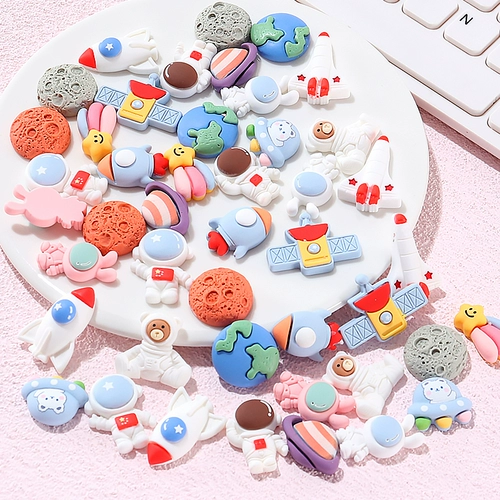 Мультяшный милый космонавт, космический корабль, креативная луна, кремовый чехол для телефона, заколка для волос, «сделай сам»