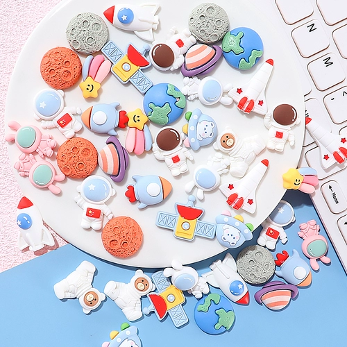 Мультяшный милый космонавт, космический корабль, креативная луна, кремовый чехол для телефона, заколка для волос, «сделай сам»