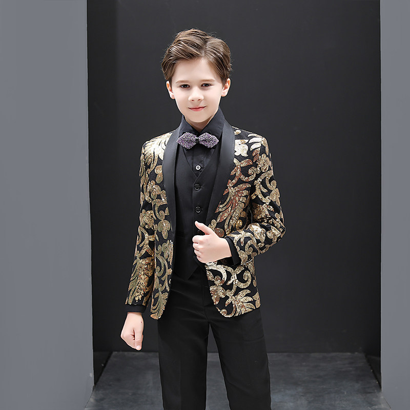 Children's Suite Golden Flower Children Wedding Boys' Dress Suite Small Boy Host Piano Show