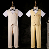 Boys dress suit 2024 new childrens British vest suit host flower girl piano performance suit summer