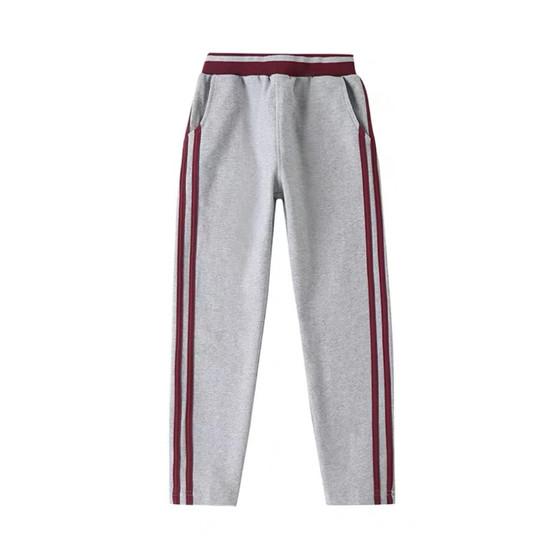 School uniform British style student spring and autumn light gray sportswear trousers for boys and girls pure cotton baseball uniform trousers